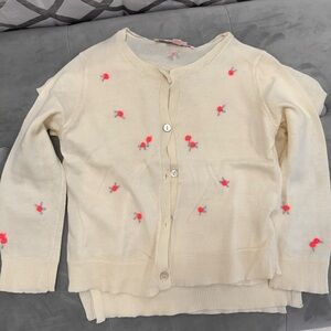 Bonpoint Soft Cream Supima Cotton Two Piece Sweater Set with Rose details